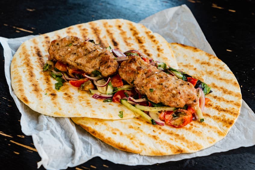 grilled kebab with salad