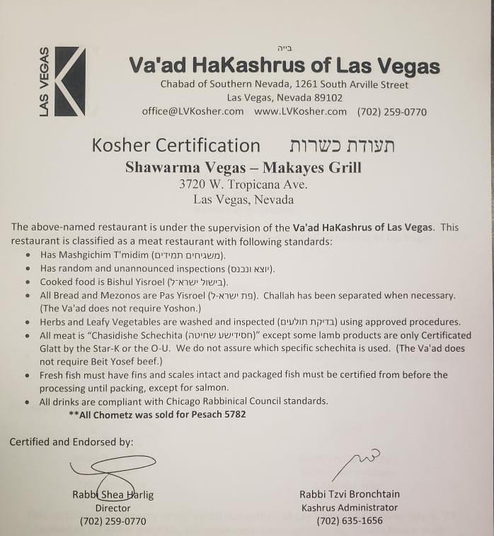 Kosher Certification Shawarma Vegas